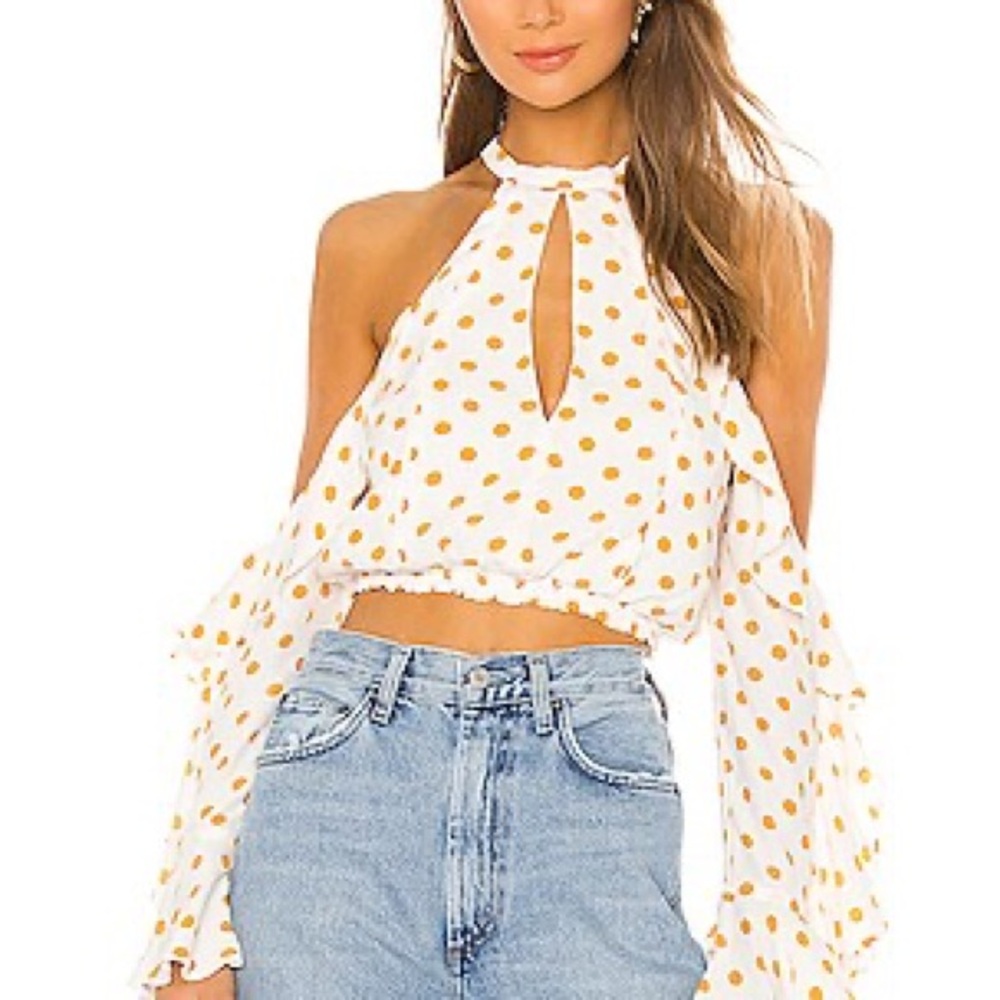 BY House of Harlow 1960 X Revolve Harmony Top in White & Cooper Polka Dot!NEW!